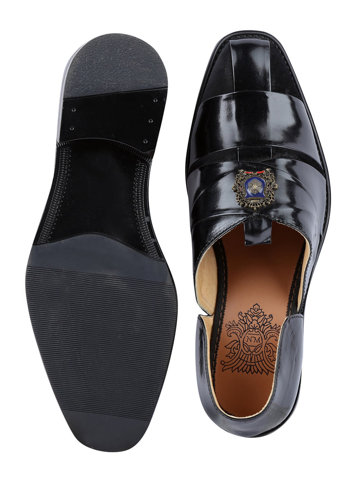 Black Hand Crafted Semi-Leather Sandal - KORANM
