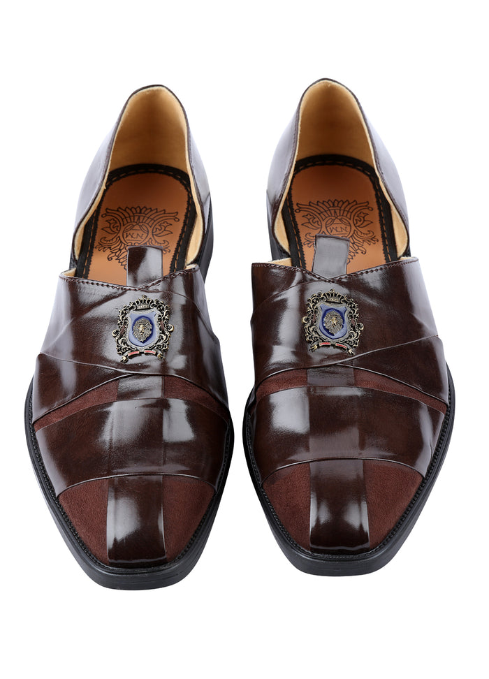Brown Hand Crafted Semi-Leather Sandals - KORANM