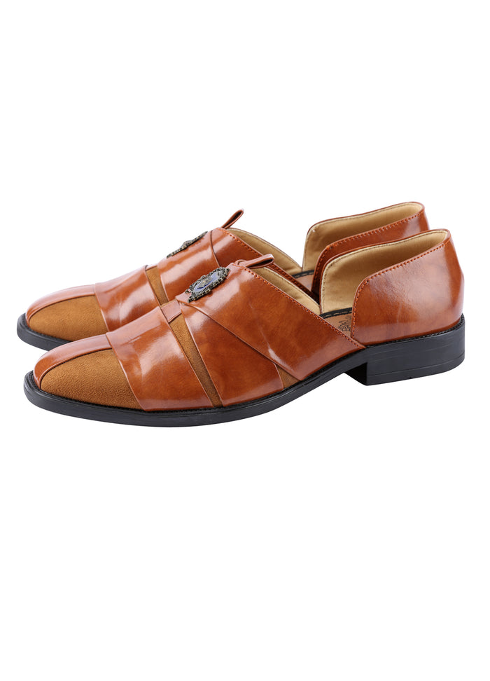 Tan Hand Crafted Semi-Leather Sandals - KORANM
