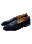 Navy Hand Crafted Zardoshi Embroidered Suede Jutti - KORANM