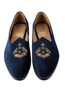Navy Hand Crafted Zardoshi Embroidered Suede Jutti - KORANM