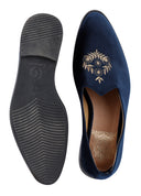 Navy Hand Crafted Zardoshi Embroidered Suede Jutti - KORANM
