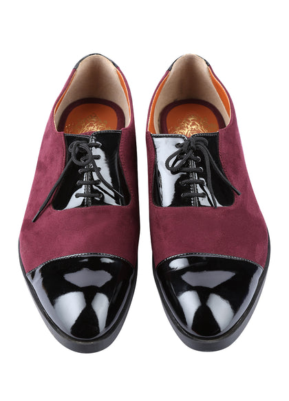 Wine Handcrafted Semi-Leather Shoes