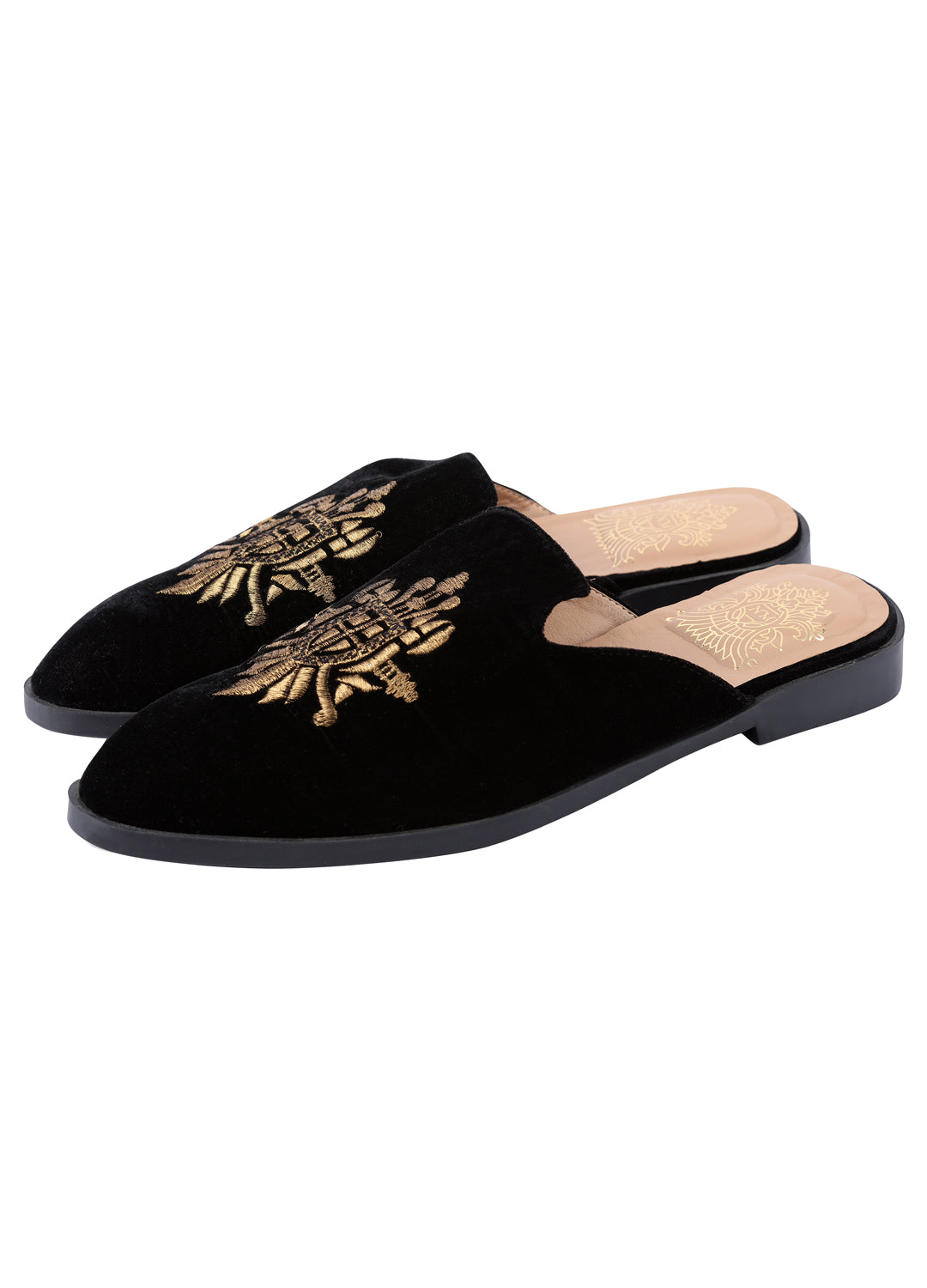 Black Handcrafted Suede Mule Shoes - KORANM