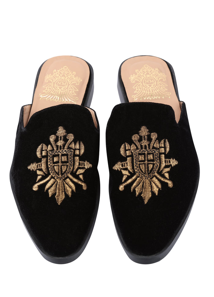 Black Handcrafted Suede Mule Shoes - KORANM