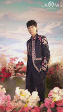 Navy Ulan Embroidered Jodhpuri Set for Men