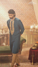 Rama Mysore Silk Embroidered Kurta Set with Antique Gold Aligarhi