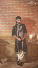 Classic Black Embroidered Satin Linen Kurta Set