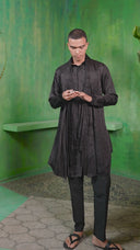 Black Pleated Kurta Set for Men with Timeless Appeal
