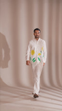 Men’s White Linen Bandi Shirt in Regular Fit