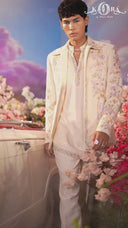 Cream Velvet Embroidered Jodhpuri Set for Men – Carnival Collection