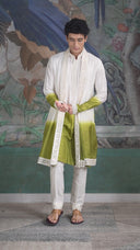 Cream & Green Ombre Silk Kurta Set with Embroidery