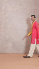 Orange Silk Embroidered Short Kurta Set with Natural Plazzo Pant