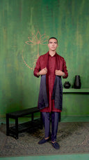 Maroon–Black Ombre Kurta Set with Attached Dupatta and Aligarhi Pants