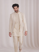 Cream Floral Embroidered Indo-Western Set for Men with Kurta & Pant
