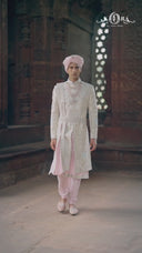 Royal Cream Hand-Embroidered Silk Sherwani Set