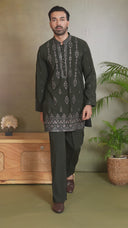 Bottle Green Embroidered Kurta with Palazzo Pant