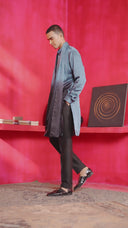 Green-Black Ombre Kurta Set with Attached Dupatta and Aligarhi Pants