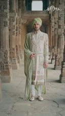 Royal Ivory Hand-Embroidered Silk Sherwani Set