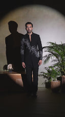 Black Floral Hand-Painted & Embroidered Stroma Indo-Western Set