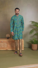 Indigo Embroidered Kurta with Aligarhi Pant