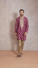 Wine Silk Kurta with Aligarhi Pant