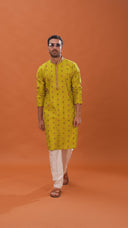 Verdant Diamond Embroidered Silk Kurta, Paired With a White Bottom