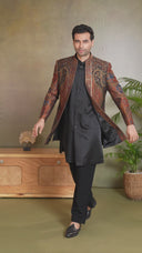 Multi-Color Paisley Pashmina Silk Indo-Western Jacket Set