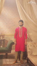 Graceful Pink & Antique Gold Embroidered Kurta Set