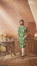 Elegant Dark Green Printed Embroidered Kurta Set