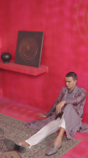 Grey Kurta Set With Attached Dupatta and Aligarhi Pants