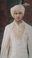 Classic Cream Hand-Embroidered Silk Sherwani Set