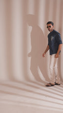 Navy Blue with Peacock Embroidery Cotton Bandi With Shirt in Regular Fit
