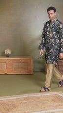 Black Silk Kurta with Antique Aligarhi Pant for Men