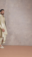 Natural Tissue Silk Embroidered Kurta Set with Dupatta & Dhoti