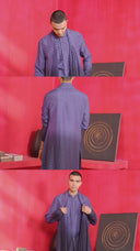 Teal Blue–Black Ombre Kurta Set with Attached Dupatta and Aligarhi Pants