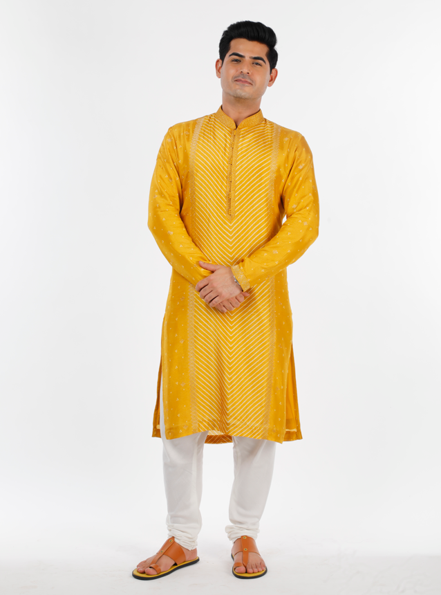 Vibrant Yellow Festive Silk Kurta For Men